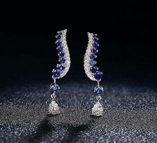 Sapphire Sterling Silver Earrings Classic Sapphire Jewelry Top Quality