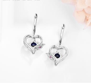 Sapphire Earrings 925 Sterling Silver Material Female Exquisite Sapphire Heart Shaped Earrings Gift Party