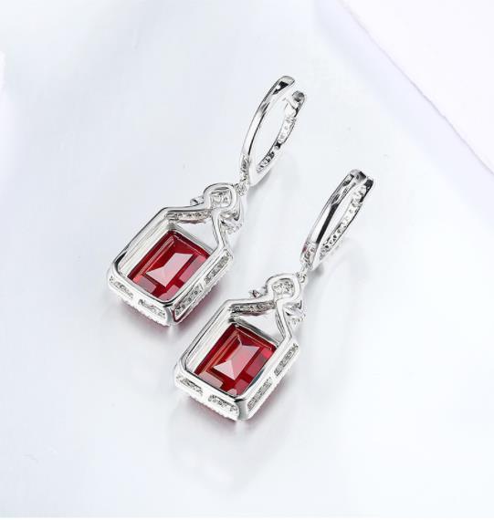 Red Ruby Real Sterling Silver Earring Women Charming Style Created Ruby Octagon Cut Wedding Jewelry Gifts