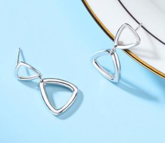 Double Triangle 925 Sterling Silver Gold Plated Women's Earrings