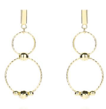 Double RING 925 Sterling Silver Gold Plated Women's Earrings