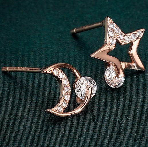 Star Moon 925 Sterling Silver Gold Plated Pop Earrings