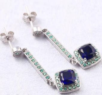 Blue Gem 925 Sterling Silver Plated Fashion Moissanite Earrings