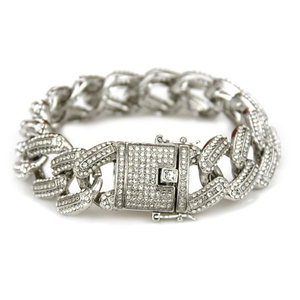 Iced Cuban Chain Fashion Brass Bracelet White Cubic Zirconia Jewelry Hip Hop Fashion