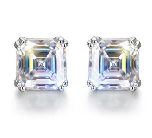 White Transparent Square Cut Gem Earrings 925 Sterling Silver Gold Plating Earrings