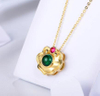 18K Gold Round Emerald Ruby Wedding Engagement Female Pendant Necklace Exquisite Jewelry