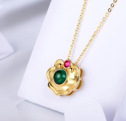 18K Gold Round Emerald Ruby Wedding Engagement Female Pendant Necklace Exquisite Jewelry