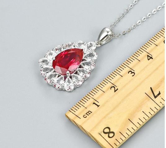 Red Ruby Sterling Silver-Pendant Created Red Ruby Women Silver Pendant Gift Pendants