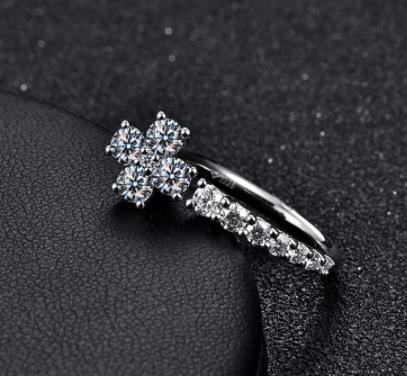 Top Quality 925 Silver Excellent Cut Pass Diamond Test Moissanite Adjustable Ring