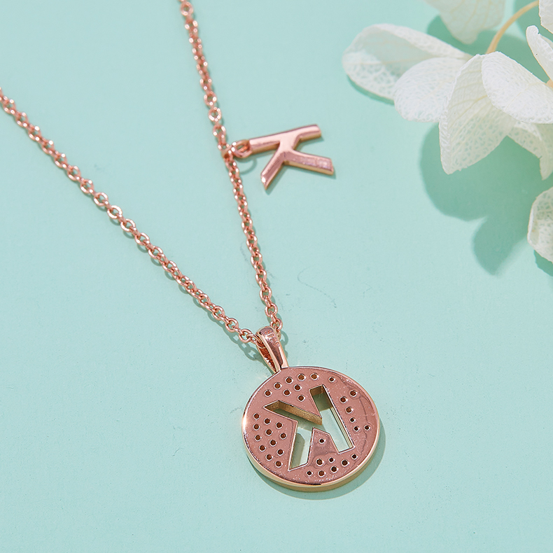 Alphabetic series K Lovely Rose Gold Necklace