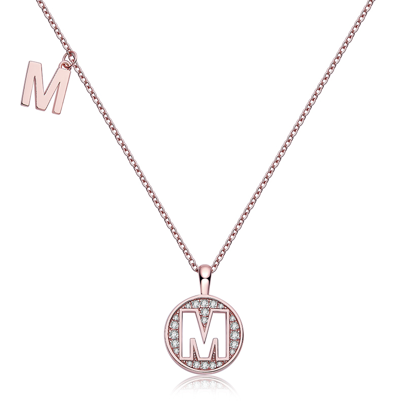 Alphabetic series M Lovely Rose Gold Necklace