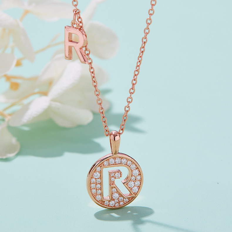 Alphabetic series R Lovely Rose Gold Necklace