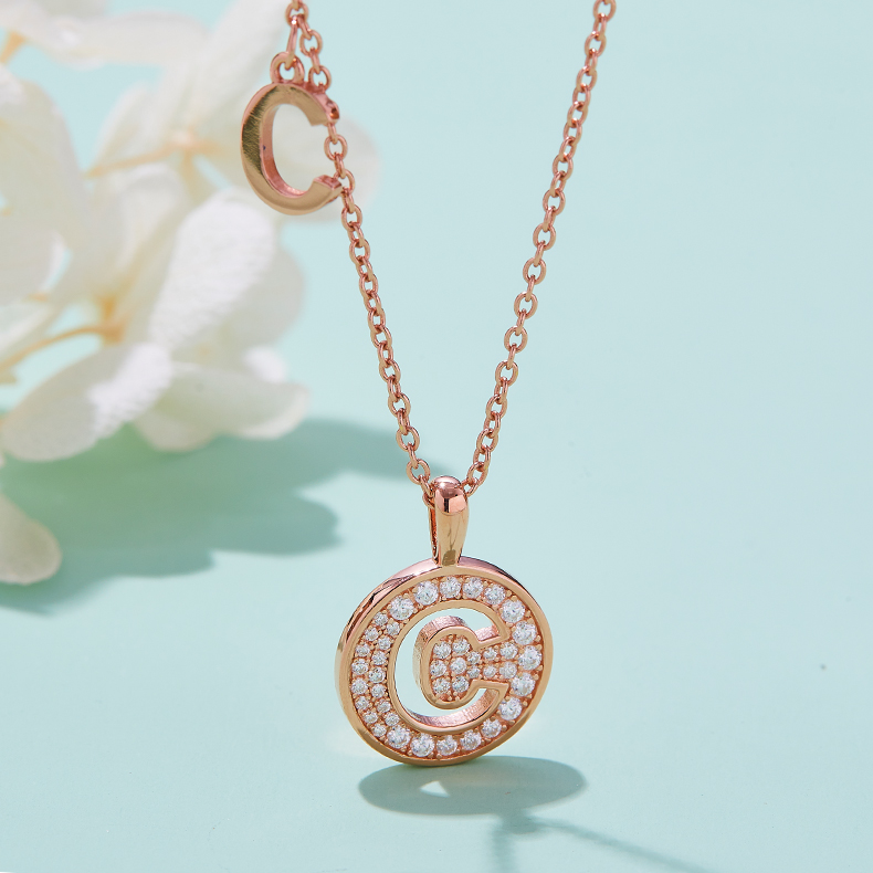 Alphabetic series C Lovely Rose Gold Necklace