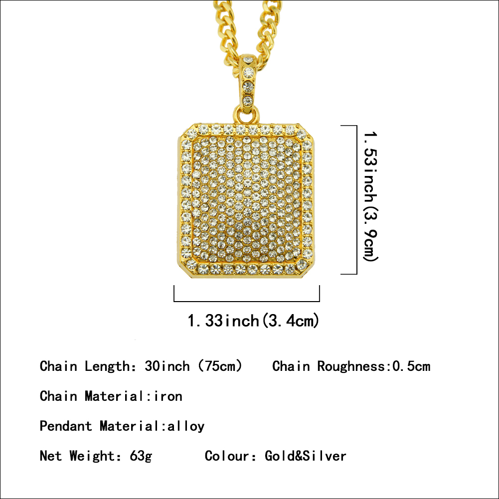 Gold and Silver Diamond square badge Pendant