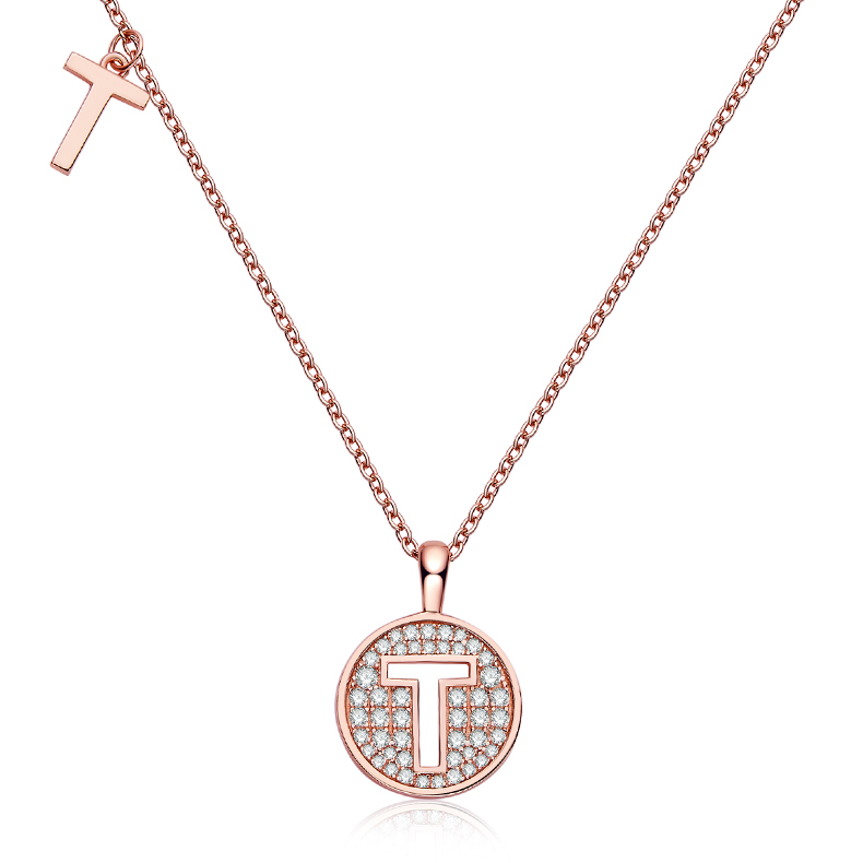 Alphabetic series T Lovely Rose Gold Necklace