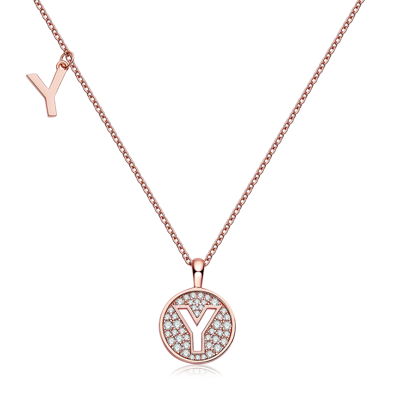 Alphabetic series Y Lovely Rose Gold Necklace