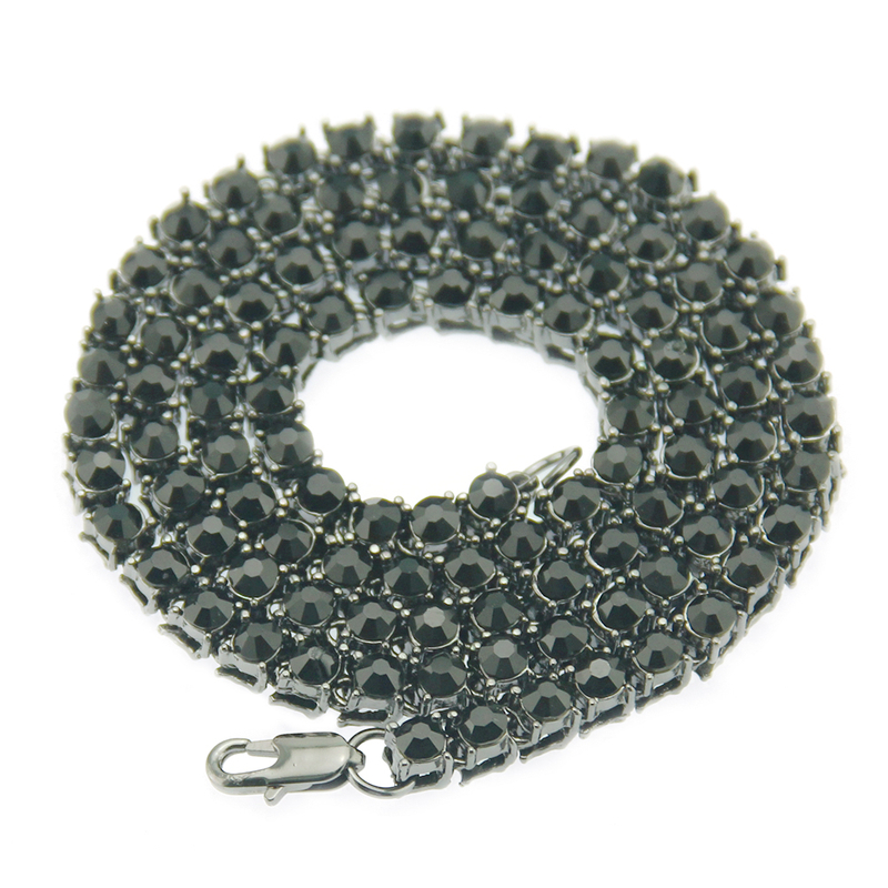 Hip Hop Single Row Rhinestone Zinc Alloy Black Necklace