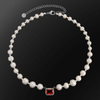 French Freshwater Pearl Necklace, Light Luxury, Minority, Ruby Emerald Pendant, Jewelry Wholesale