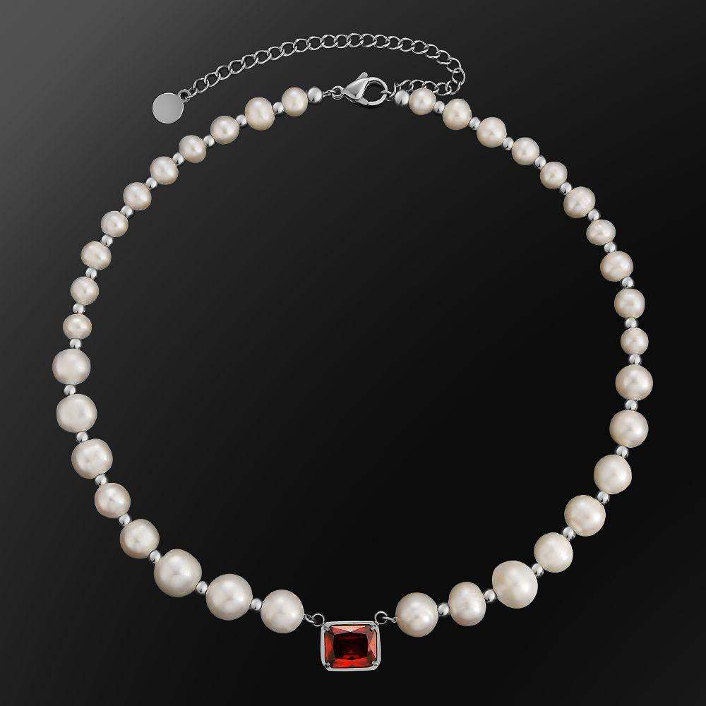 French Freshwater Pearl Necklace, Light Luxury, Minority, Ruby Emerald Pendant, Jewelry Wholesale