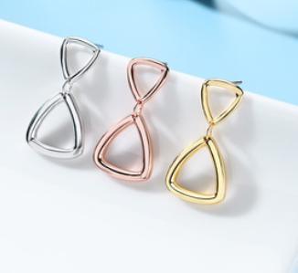 Double Triangle 925 Sterling Silver Gold Plated Women's Earrings