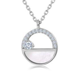 New S925 Silver Hollow Inlaid Shell Semicircle Geometric Necklace