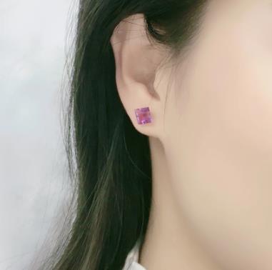 Square Purple Transparent Earrings 925 Sterling Silver Gold Plated Earrings