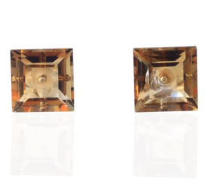 Square Champagne Transparent Earrings 925 Sterling Silver Gold Plated Earrings