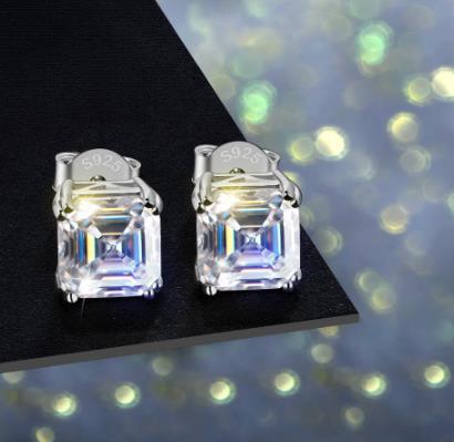 White Transparent Square Cut Gem Earrings 925 Sterling Silver Gold Plating Earrings