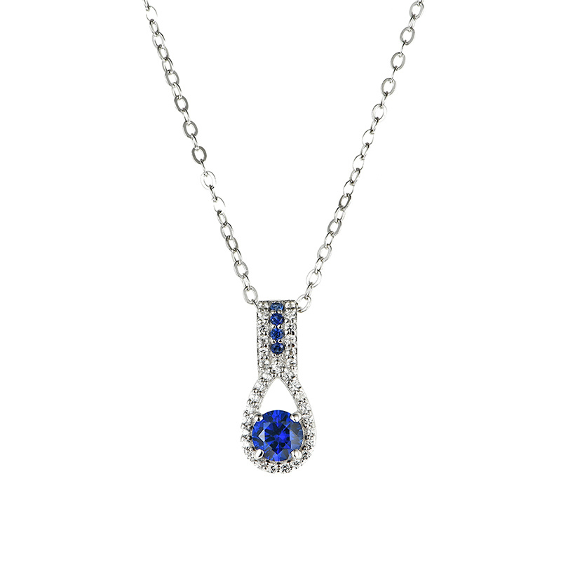 Blue Sapphie Sterling Silver Pendants Women Party Silver Jewelry Created Sapphire Casual Style Necklace