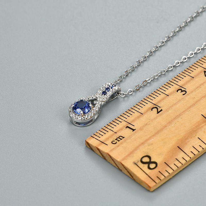 Blue Sapphie Sterling Silver Pendants Women Party Silver Jewelry Created Sapphire Casual Style Necklace