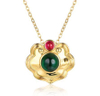 18K Gold Round Emerald Ruby Wedding Engagement Female Pendant Necklace Exquisite Jewelry