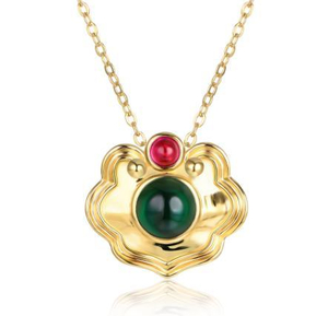 18K Gold Round Emerald Ruby Wedding Engagement Female Pendant Necklace Exquisite Jewelry