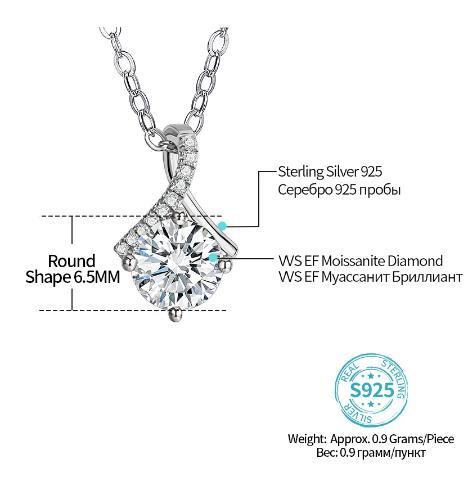 Excellent Cut Pass Silver Color Good Clarity 925 Silver Pendant Necklace for Women Gift