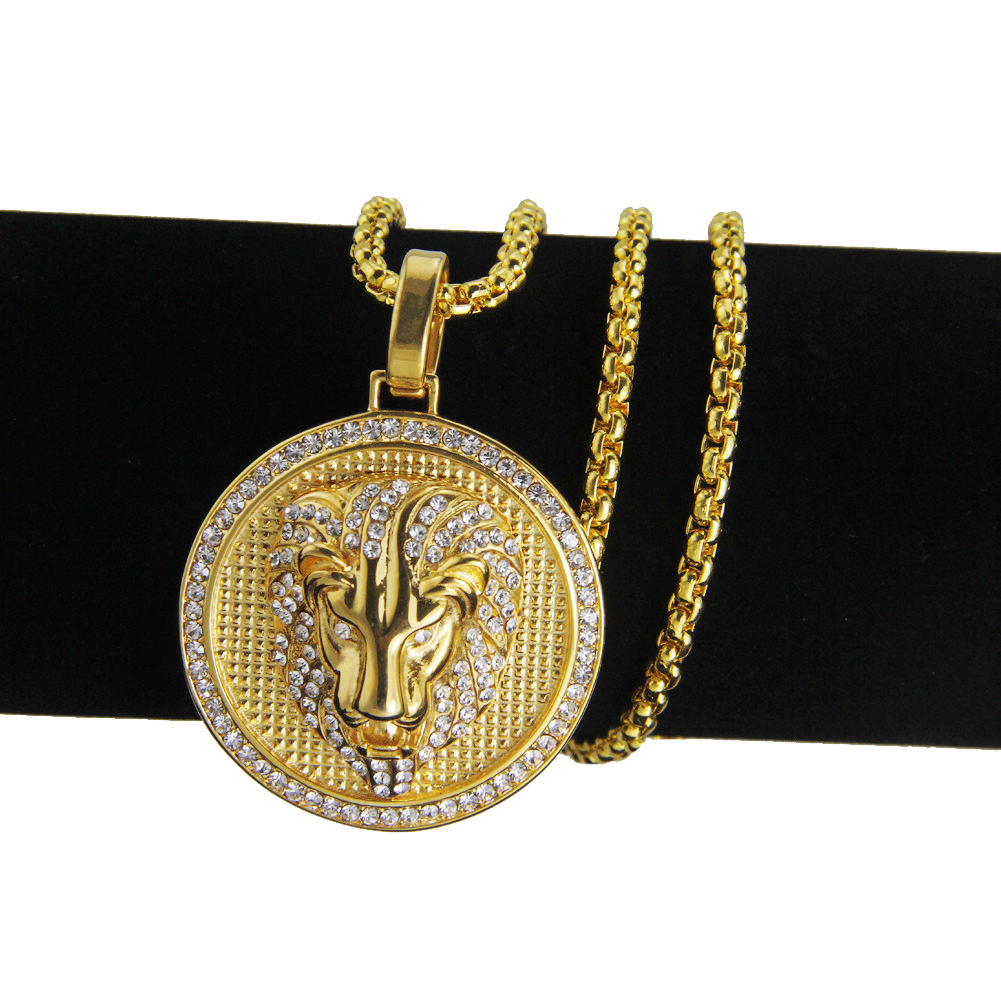 Hip Hop Round Lion Head Necklace Pendant