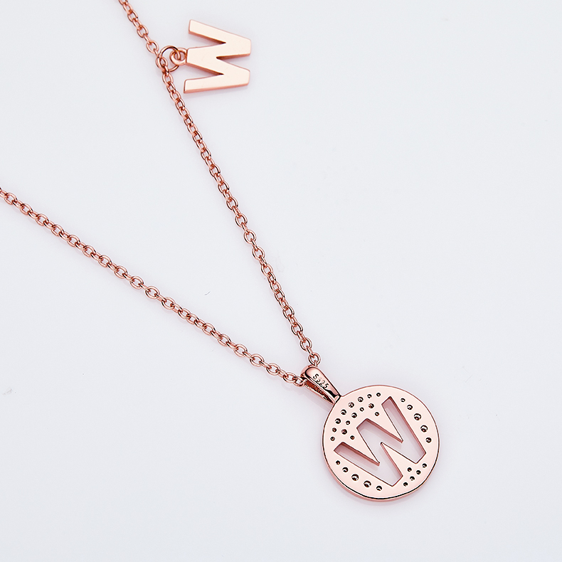 Alphabetic series W Lovely Rose Gold Necklace