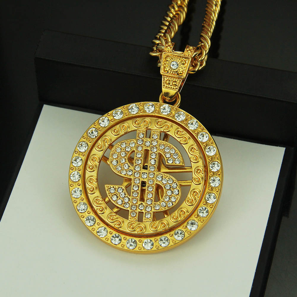 Hip Hop Gold Dollar Pendant Necklace