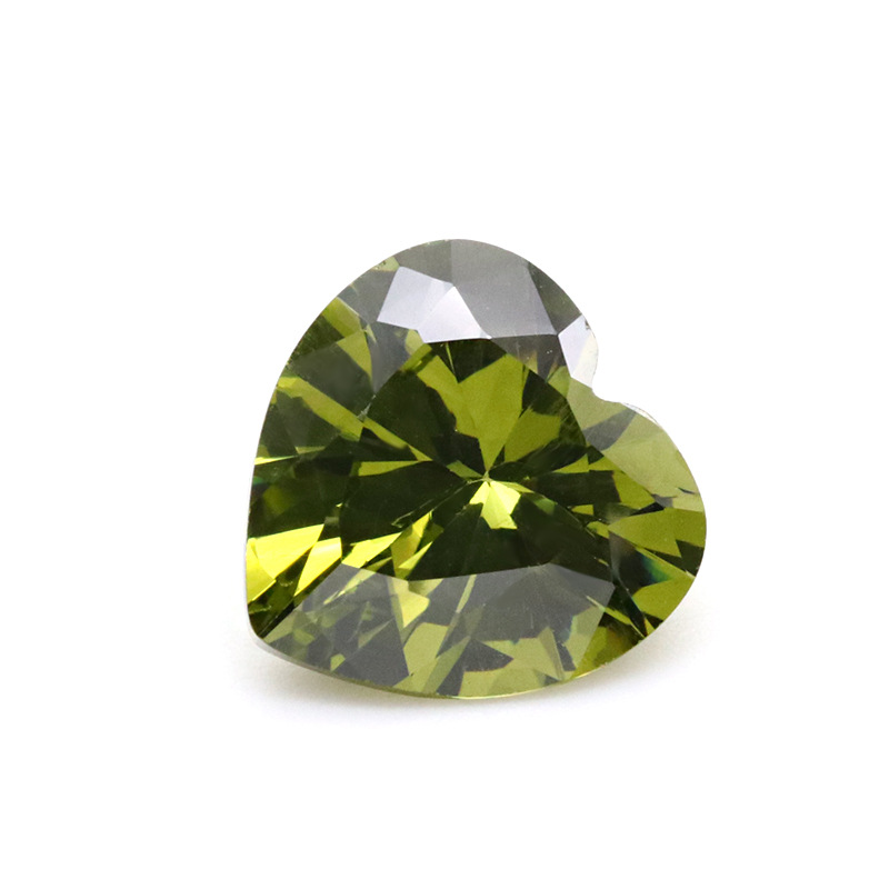 Shiny 5A Heart-shaped Olive Green Cubic Zirconia