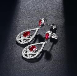 925 Sterling Silver Jewelry Rubi Gemstones Diamond Dangle Drop Earrings for Women Red Crystal