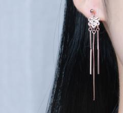 Court Style 925 Sterling Silver Gold-plated Tassel Lady Earrings