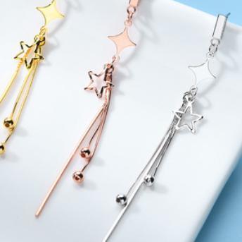 925 Sterling Silver gold-plated tassel Star Earrings