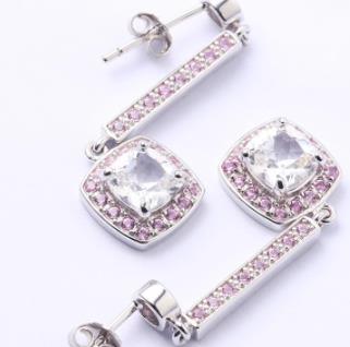 Pink Purple Gem 925 Sterling Silver Plated Fashion Earrings