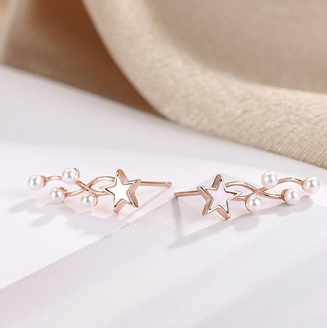 Stars Hang Pearls 925 Sterling Silver Plated Women's Cute Earrings