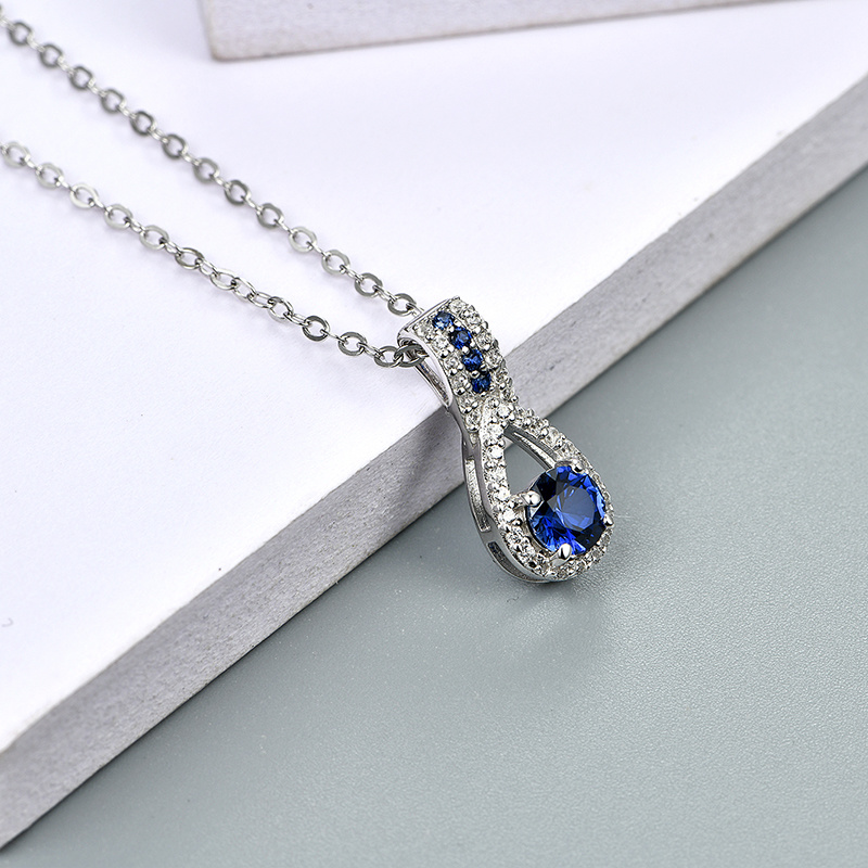 Blue Sapphie Sterling Silver Pendants Women Party Silver Jewelry Created Sapphire Casual Style Necklace