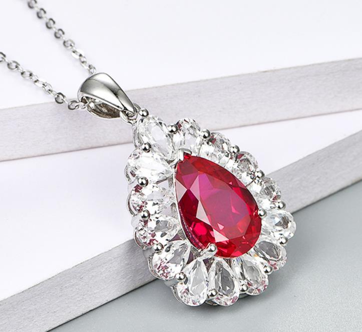 Red Ruby Sterling Silver-Pendant Created Red Ruby Women Silver Pendant Gift Pendants