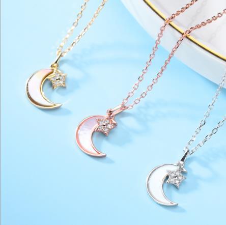 S925 Silver Necklace Star Moon Shell Jewelry Chain Gift Fantasy Moon And Star