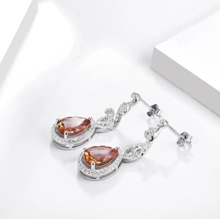 Pear Shaped Cut Brown Gem Diamond with 925 Sterling Silver Gold Plated Women's Earrings