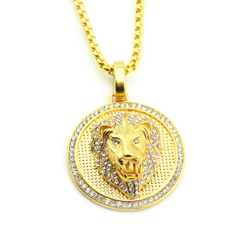 Hip Hop Round Lion Head Necklace Pendant