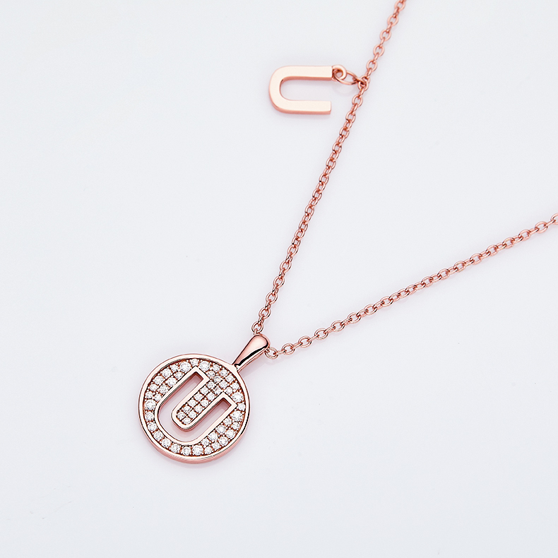 Alphabetic series U Lovely Rose Gold Necklace