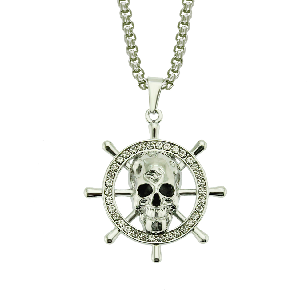 Hip Hop Pirate Skull Rudder Necklace Pendant