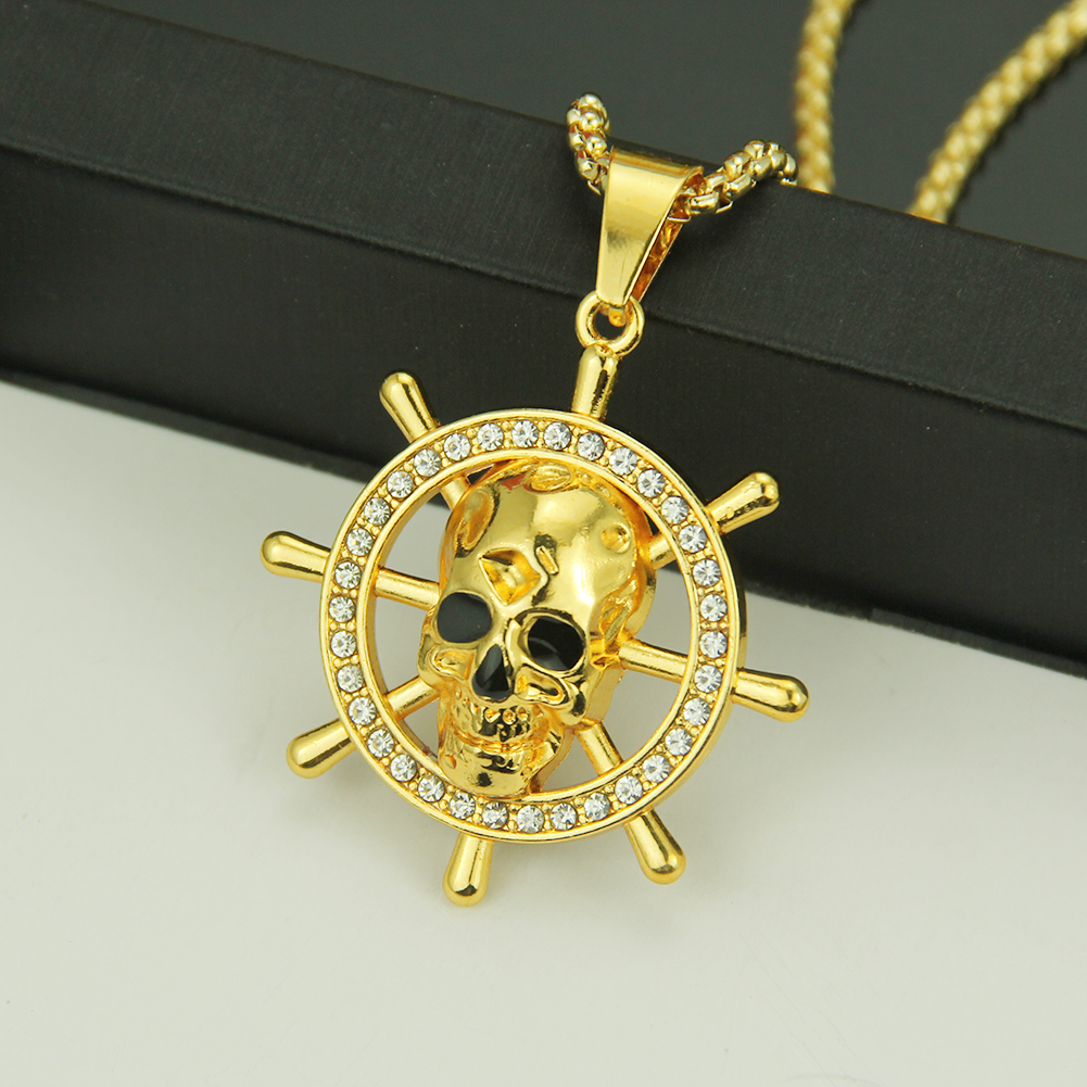 Hip Hop Pirate Skull Rudder Necklace Pendant